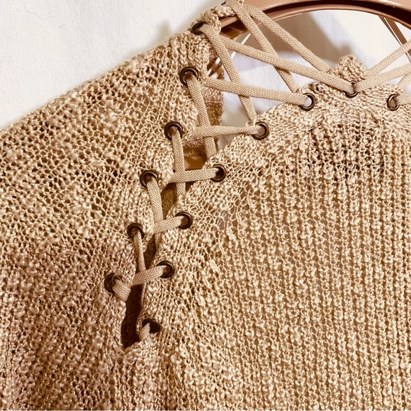 Absolutely Creative Worldwide Heather Tan Shoulder Lacing Duster Sweater Size Xl - Picture 4 of 11